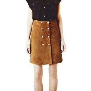 ALLSAINTS Skirt Womens 2 Petra Goat Leather Suede Button Front A Line Brown Tan